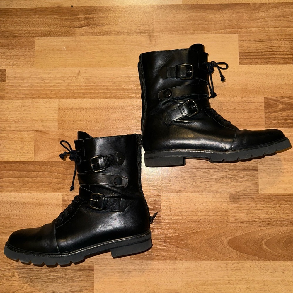 Stuart Weitzmann Black Leather Combat Boots Women’s 7